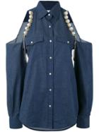 Forte Couture - Open Shoulder Denim Shirt - Women - Cotton/spandex/elastane - 42, Blue, Cotton/spandex/elastane