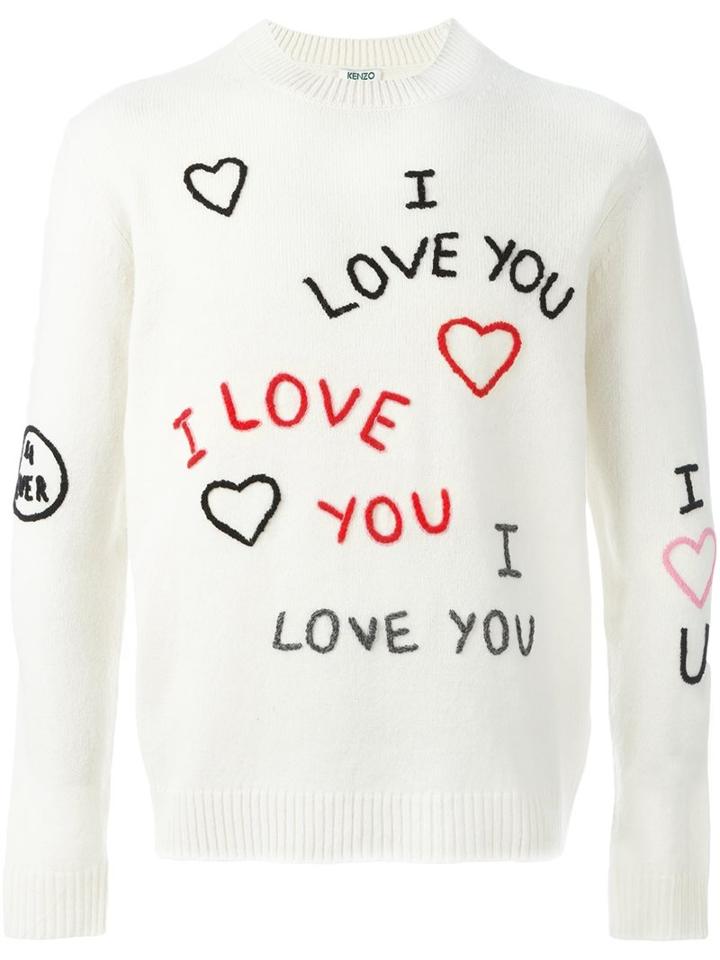 Kenzo I Love You Embroidery Jumper, Men's, Size: Large, White, Wool