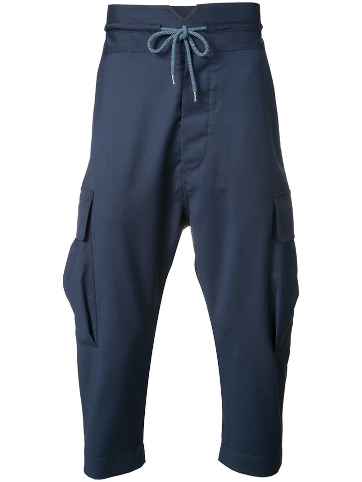Vivienne Westwood Man - Drop-crotch Cropped Trousers - Men - Virgin Wool - 44, Blue, Virgin Wool