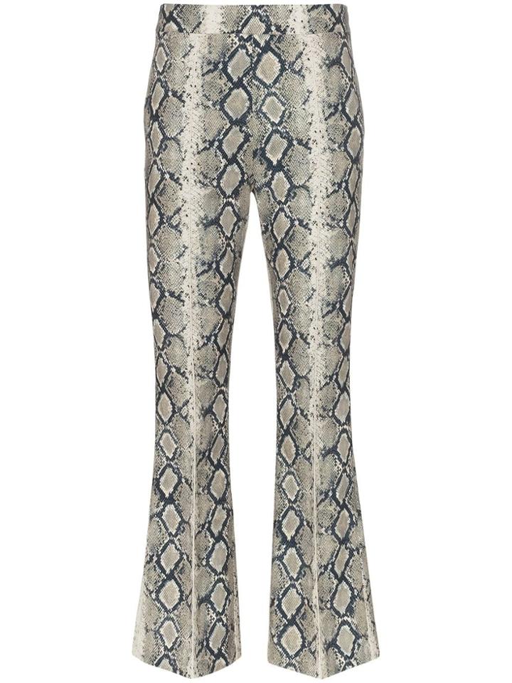 We11done Cropped Flared Python Effect Trousers - Green