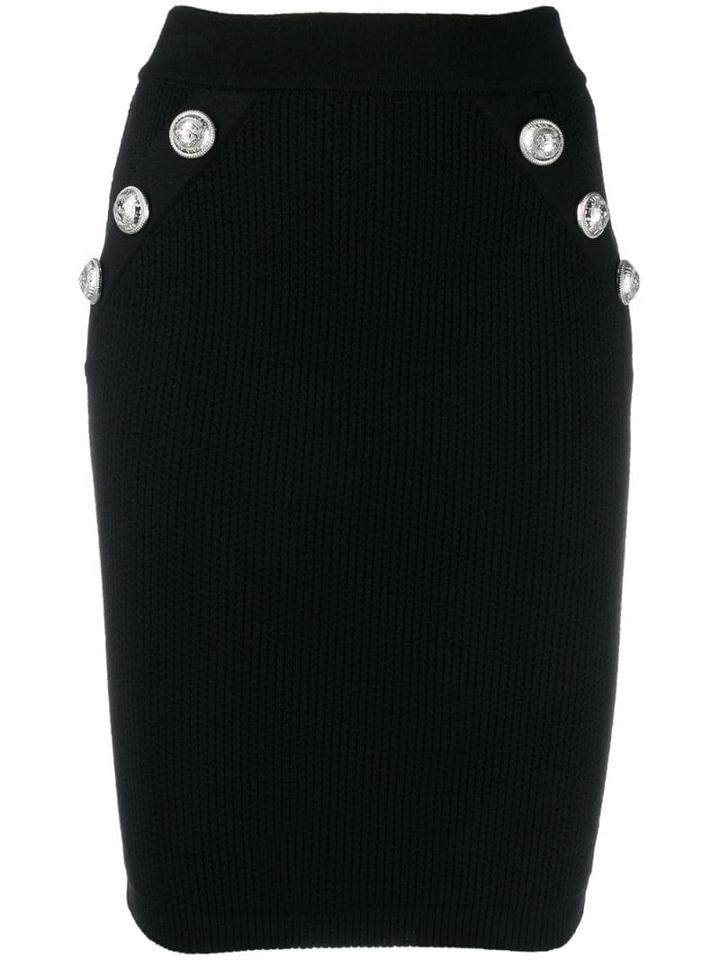 Balmain Ribbed Knit Fitted Skirt - Black