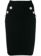 Balmain Ribbed Knit Fitted Skirt - Black