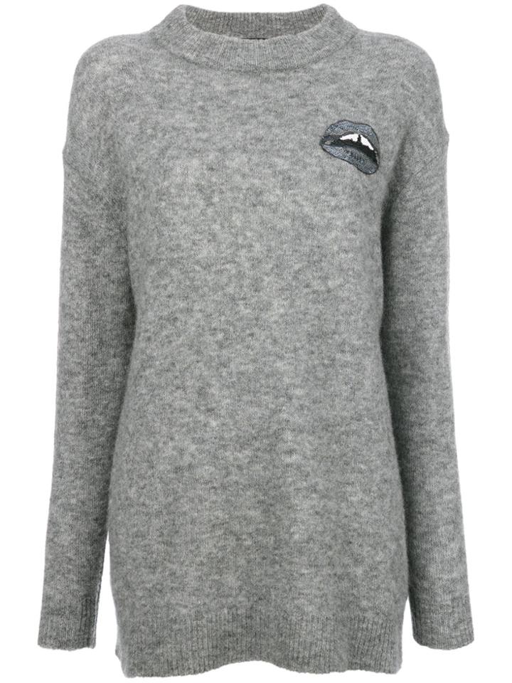Markus Lupfer Sequin Embroidered Lara Lip Daisy Sweater - Grey