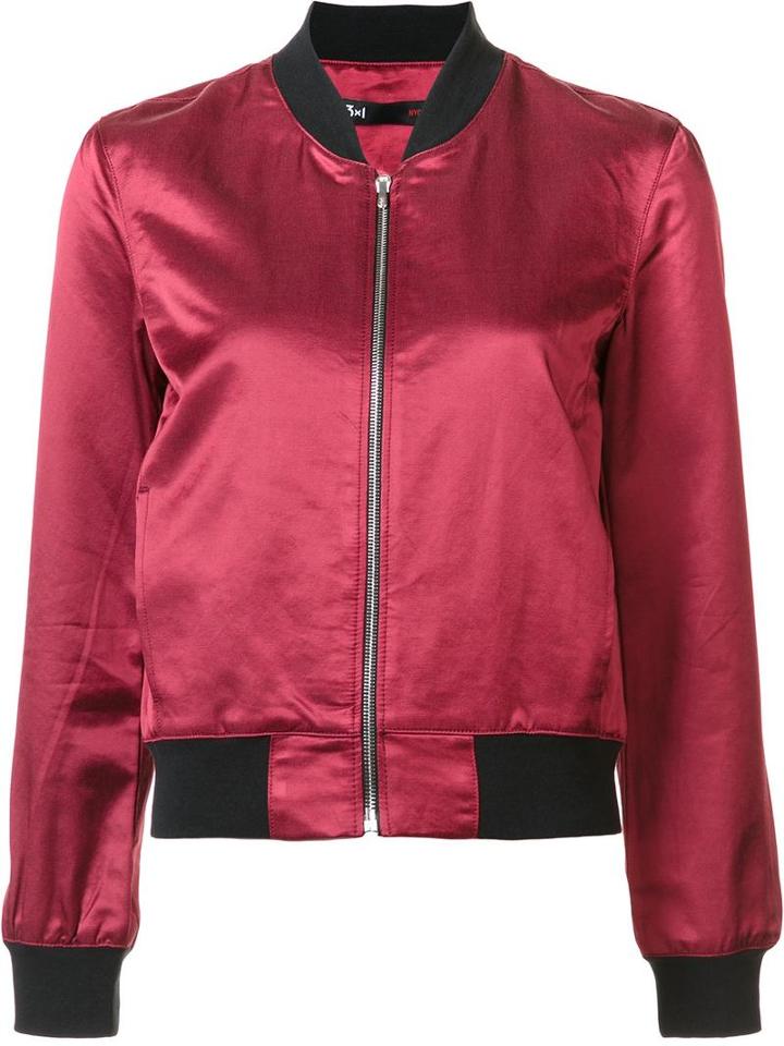 3x1 Zipped Bomber Jacket, Women's, Size: Medium, Red, Polyester/rayon/cotton