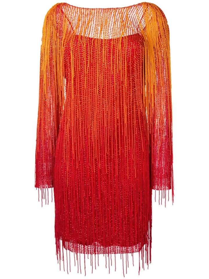 Alberta Ferretti Fringed Detail Dress - Orange