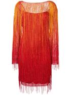 Alberta Ferretti Fringed Detail Dress - Orange