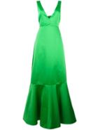 Rochas Flared Long Gown, Women's, Size: 44, Green, Polyester/silk