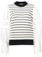 Sea Contrast Sleeve Striped Sweater - White
