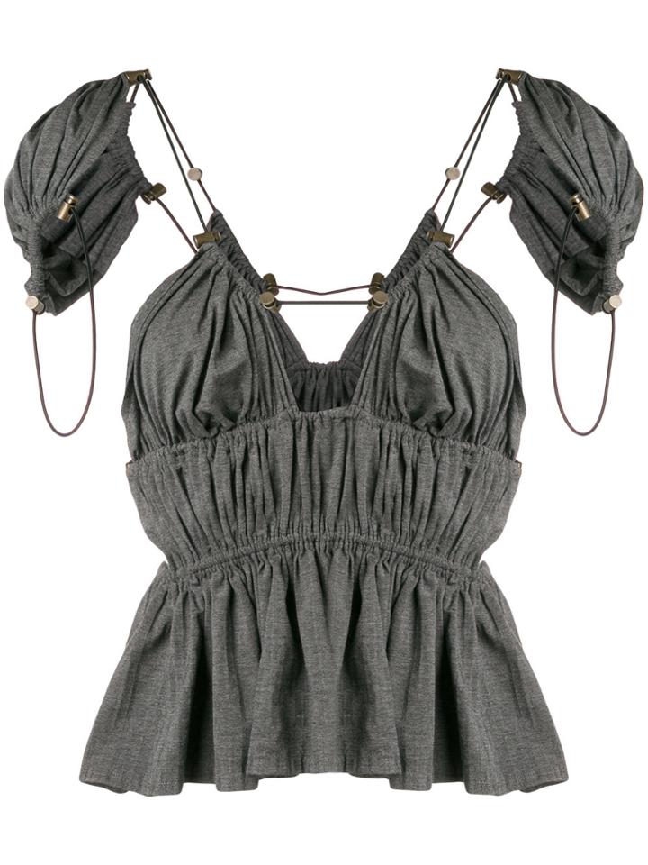 Y / Project Drawstring Strap Peplum Top - Grey