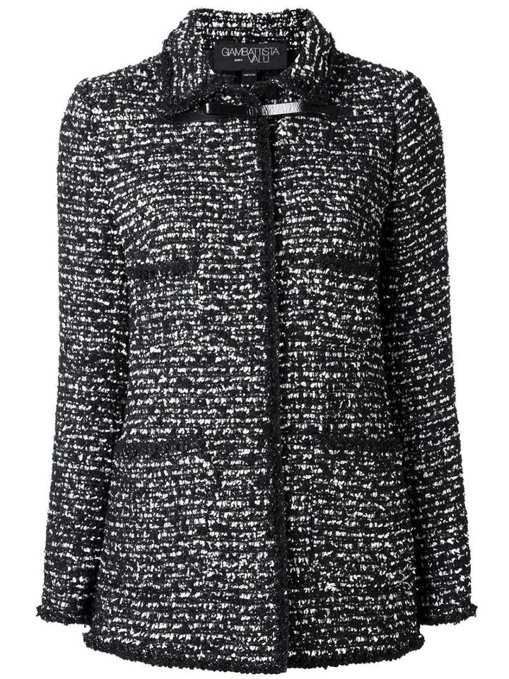 Giambattista Valli Long Tweed Jacket, Women's, Size: 42, Black, Viscose/polyester/polyamide/leather