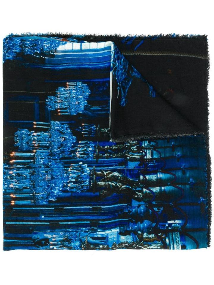 Faliero Sarti Graphic Print Frayed Scarf - Black