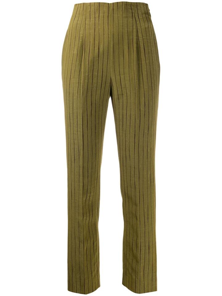 Romeo Gigli Pre-owned 1990's Striped Skinny Cropped Trousers - Green