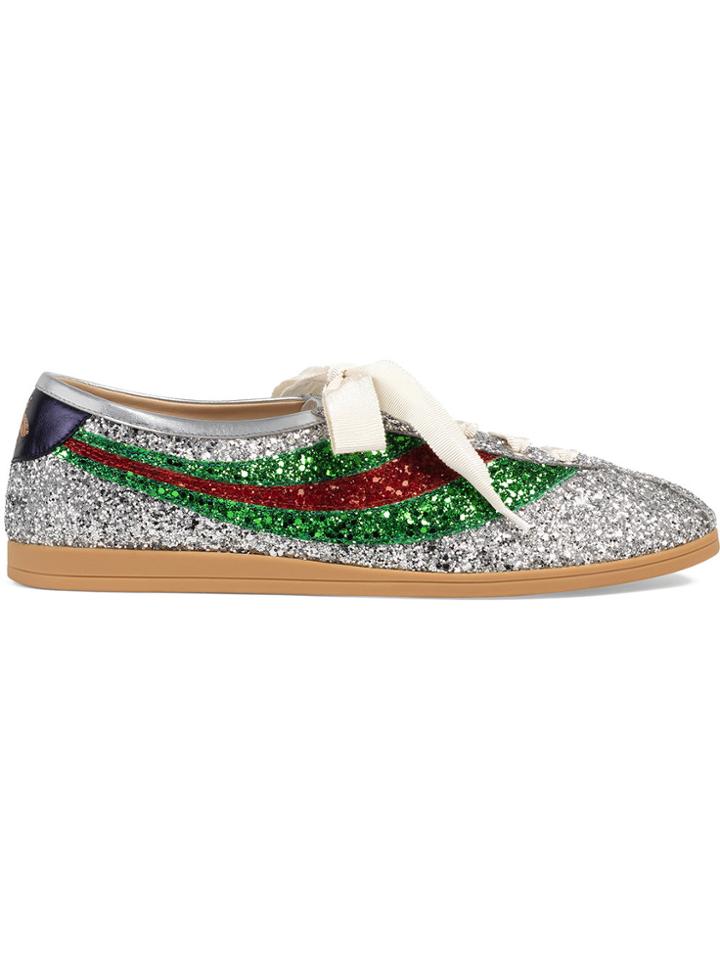 Gucci Falacer Glitter Sneaker With Web - Metallic