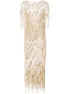 Oscar De La Renta Fringed Sequined Gown - Metallic