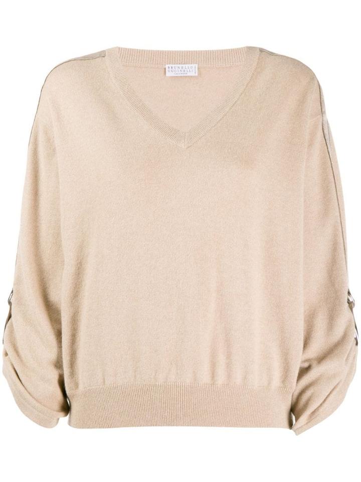 Brunello Cucinelli V-neck Cashmere Jumper - Neutrals