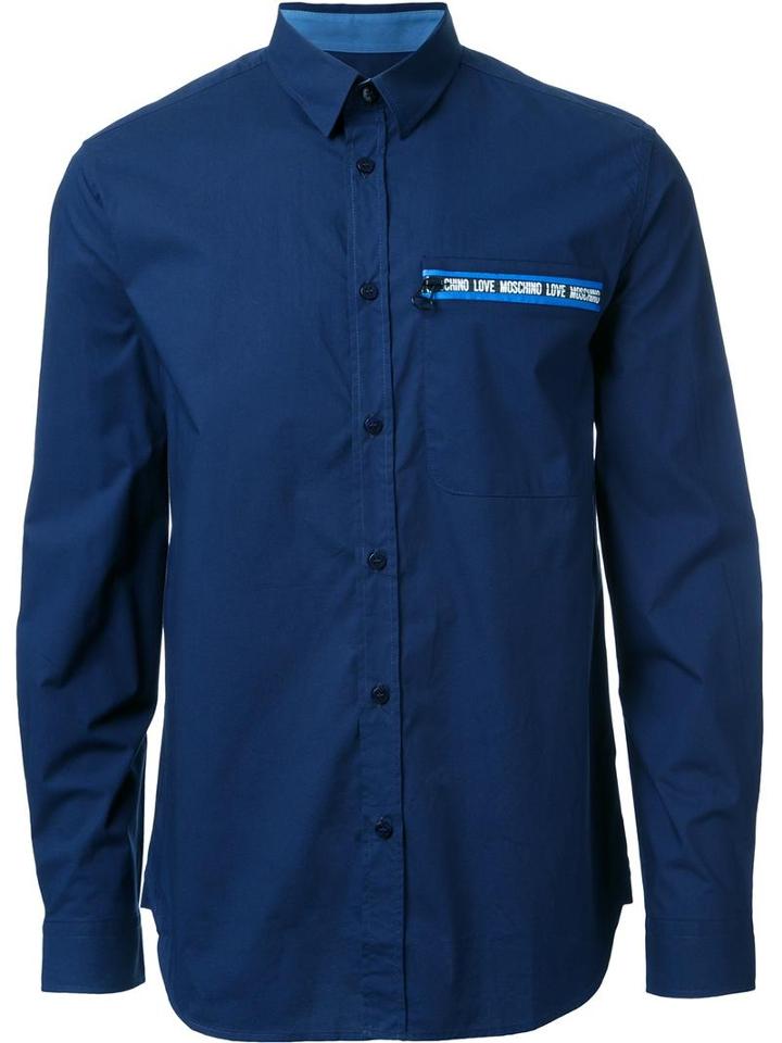 Love Moschino Chest Patch Shirt, Men's, Size: Large, Blue, Cotton