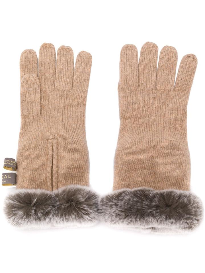 N.peal Knit Rabbit Fur Trim Gloves - Neutrals