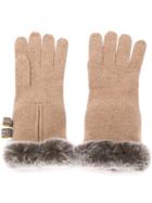 N.peal Knit Rabbit Fur Trim Gloves - Neutrals