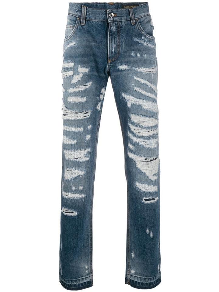 Dolce & Gabbana Ripped Straight Leg Jeans - Blue
