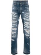 Dolce & Gabbana Ripped Straight Leg Jeans - Blue