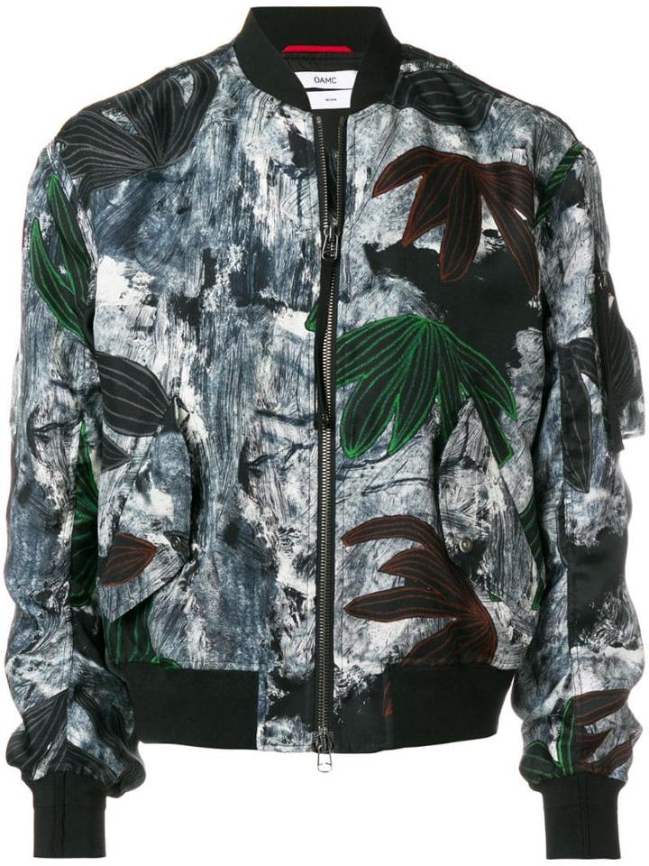 Oamc Painterly Floral Bomber Jacket - Black