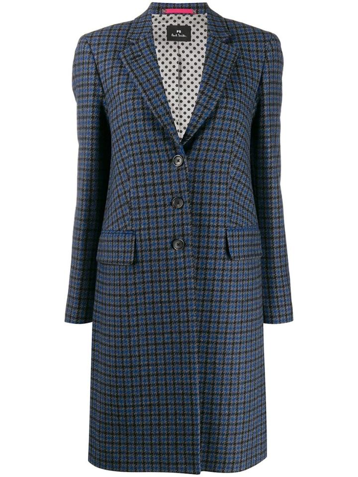 Ps Paul Smith Check Print Coat - Blue