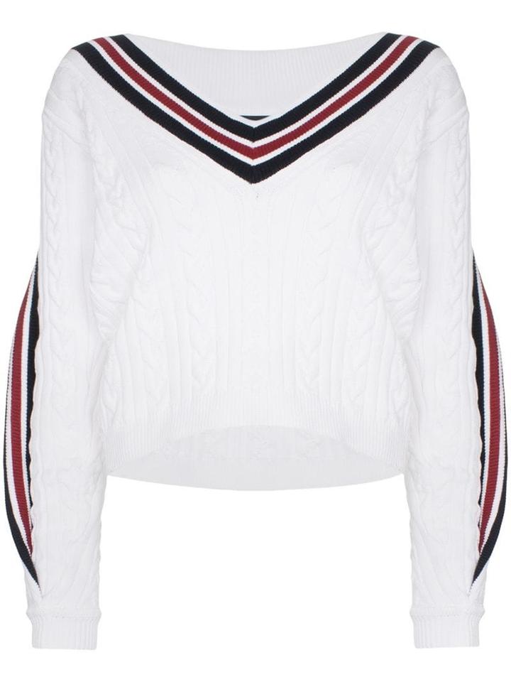 Y/project V-neck Twisted Trim Cable-knitted Jumper - White