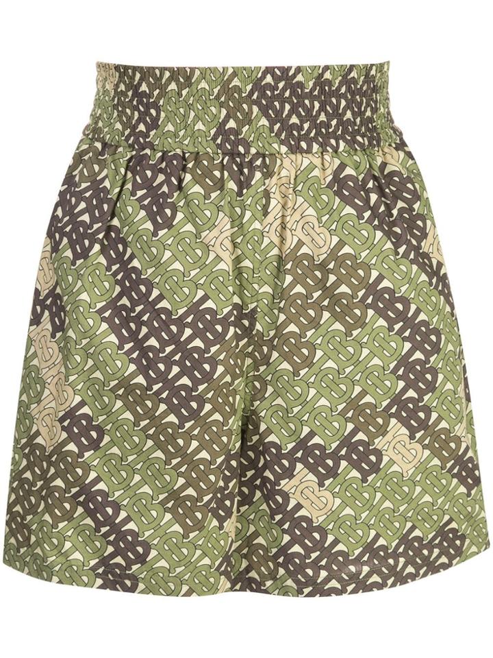 Burberry Monogram Print Poplin Shorts - Green