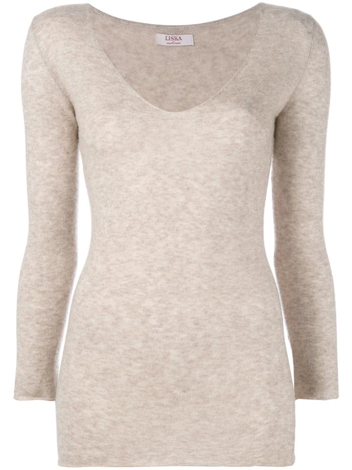 Liska V-neck Jumper - Nude & Neutrals