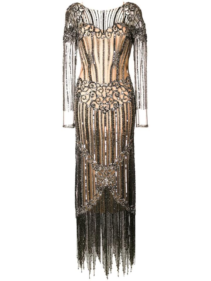 Loulou Beaded Fitted Gown - Metallic