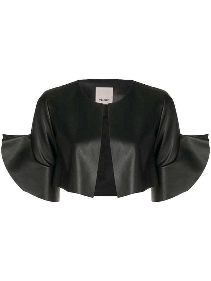 Pinko Cropped Ruffle Trim Jacket - Black