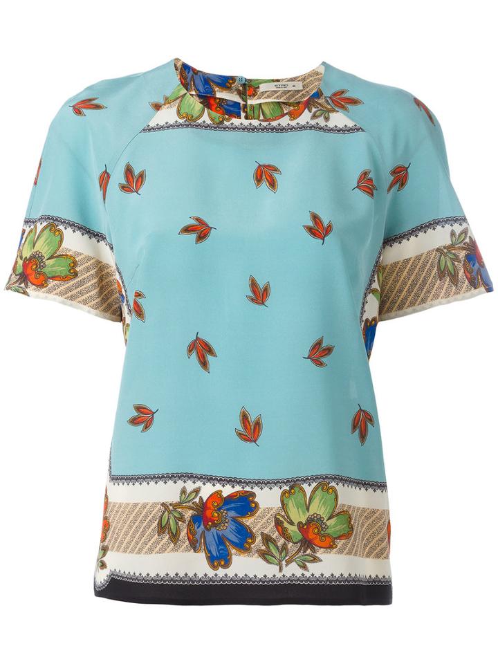 Etro - Floral Print Shift Blouse - Women - Silk - 46, Blue, Silk