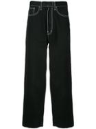 Unused Contrast Seam Cropped Jeans - Black
