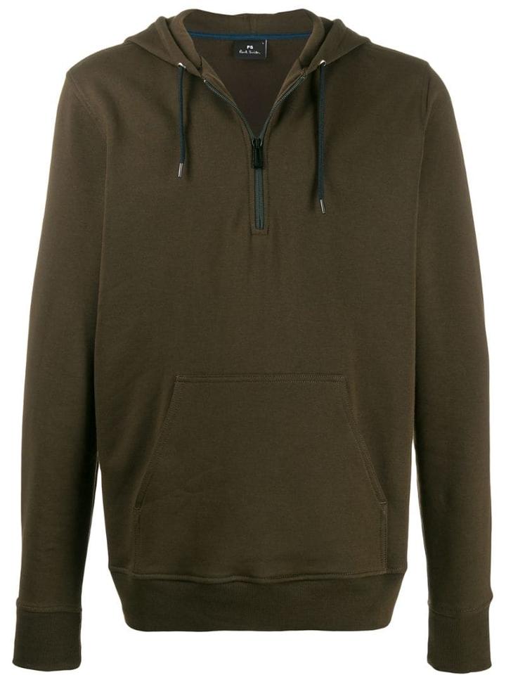 Ps Paul Smith Half-zip Drawstring Hoodie - Green