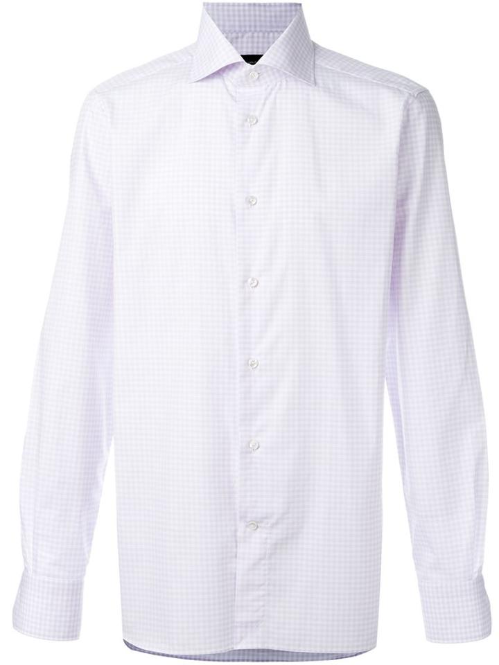 Ermenegildo Zegna Gingham Check Shirt, Men's, Size: 40, Pink/purple, Cotton