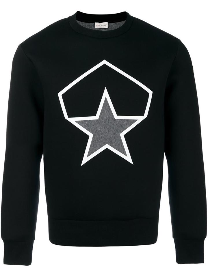 Moncler Logo Print Sweatshirt, Men's, Size: Large, Black, Cotton/polyester/polyurethane