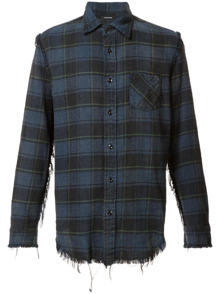 R13 Distressed Plaid Shirt - Blue
