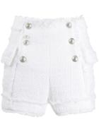 Balmain Double Breasted Tweed Shorts - White