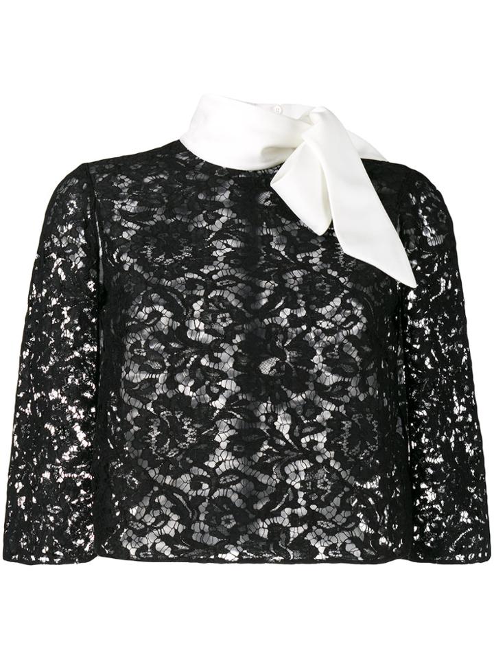 Valentino Lace Cape Blouse - Black
