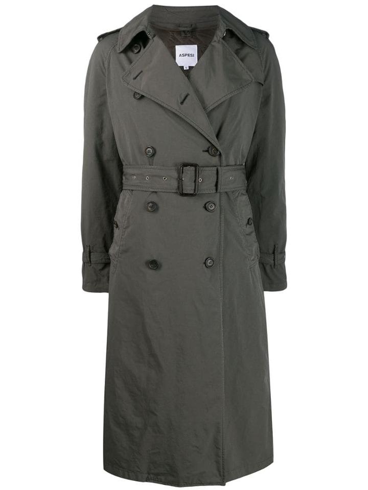 Aspesi Distressed Finish Trench Coat - Green