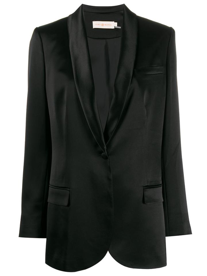 Tory Burch Satin Lapel Blazer - Black
