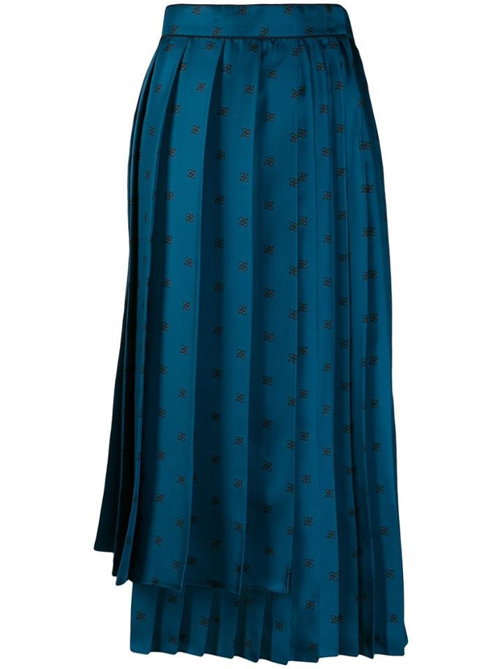 Fendi Ff Karligraphy Pleated Skirt - Blue