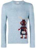 Saint Laurent Robot Jacquard Sweater - Blue
