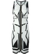 Roberto Cavalli Print Front Zip Dress, Women's, Size: 46, White, Spandex/elastane/viscose