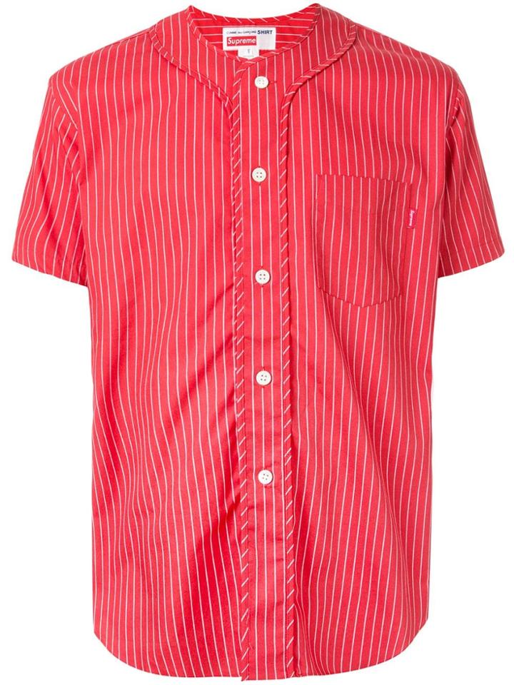 Supreme Cdg Pinstripe Baseball Jersey - Red