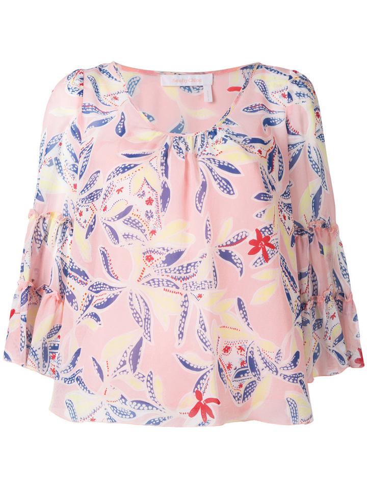See By Chloé - Printed Tip - Women - Silk - 40, Pink/purple, Silk