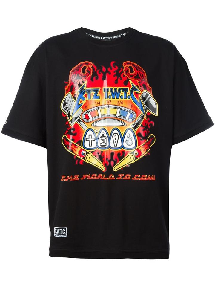 Ktz Flame Print T-shirt, Men's, Size: Xs, Black, Cotton
