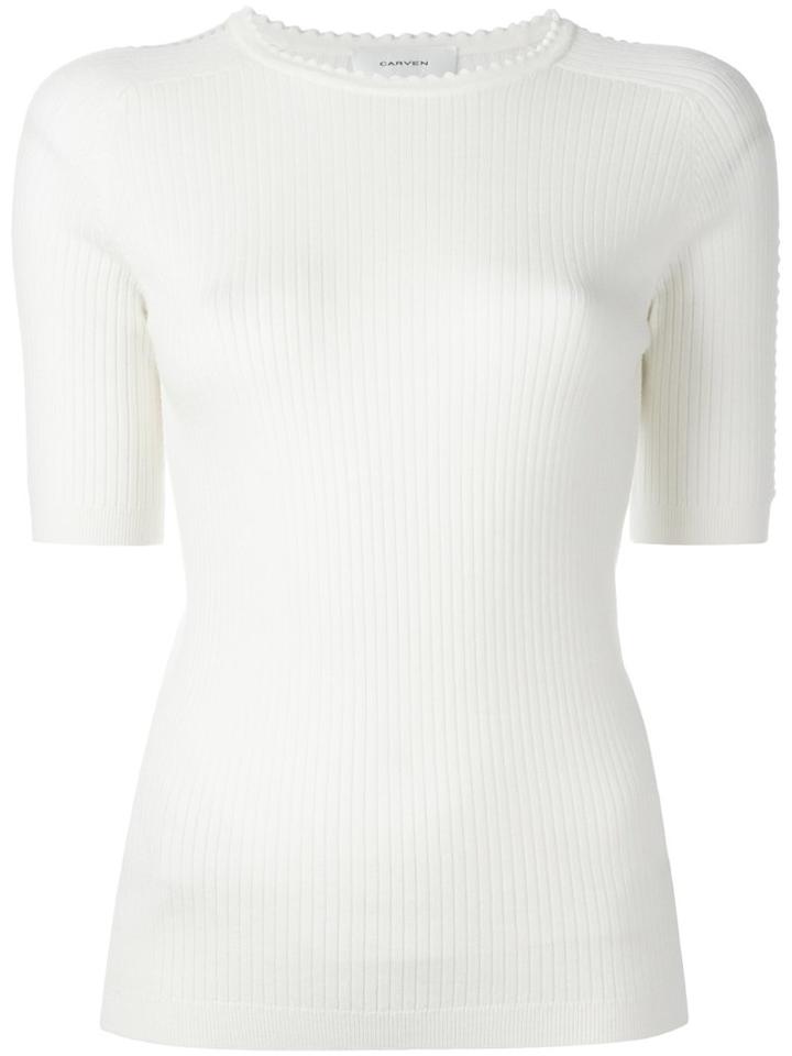 Carven Cropped Sleeves Knitted Top, Women's, Size: Small, White, Wool