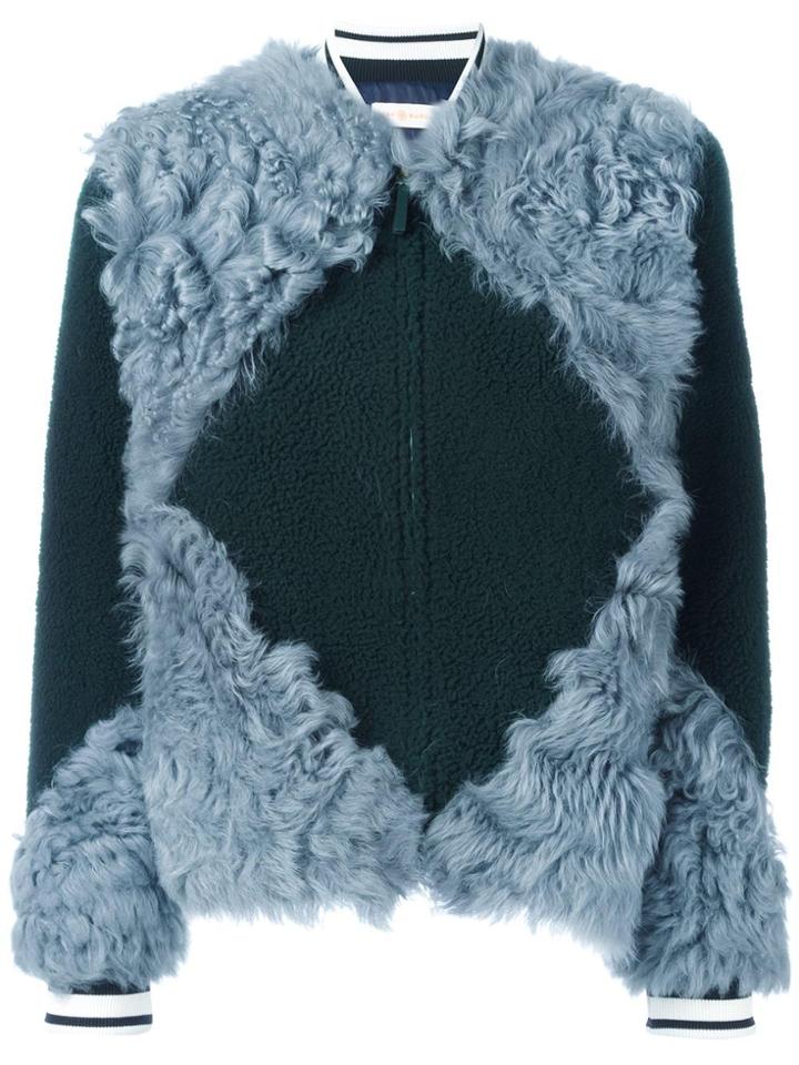 Tory Burch Patchwork Fur Bomber Jacket - Green