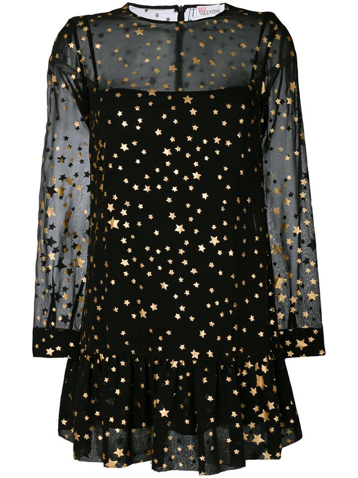 Red Valentino - Star-print Dress - Women - Silk/polyamide - 40, Black, Silk/polyamide